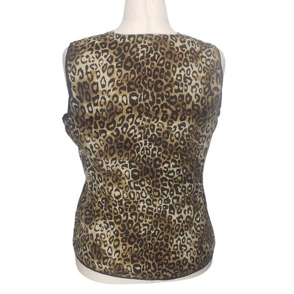 VTG Alfani Silk Leopard Print Sleeveless Top Bow Trim Womens 14 Business Casual - Picture 4 of 8